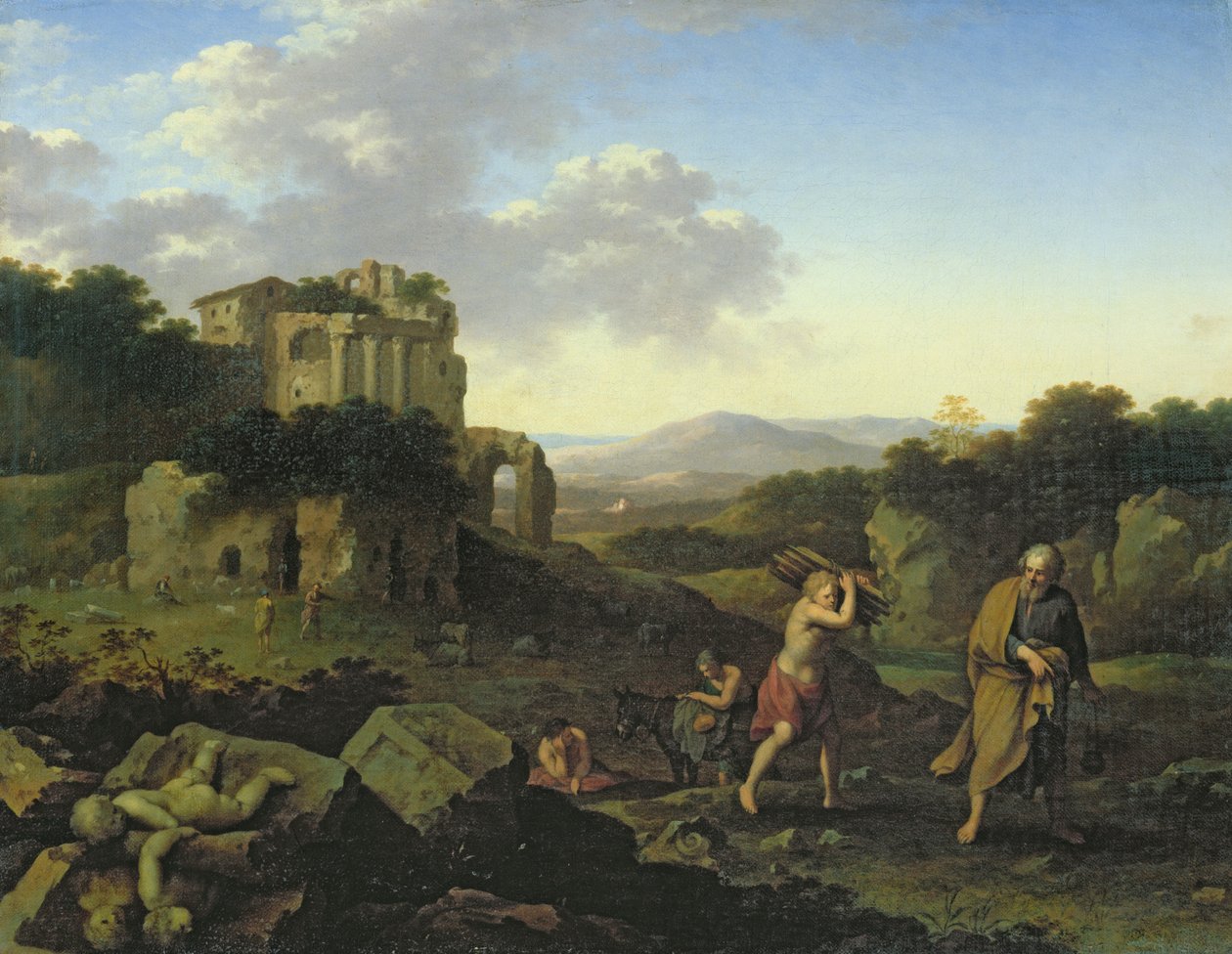 Paisagem com Abraão e Isaque de Cornelis van Poelenburgh or Poelenburch
