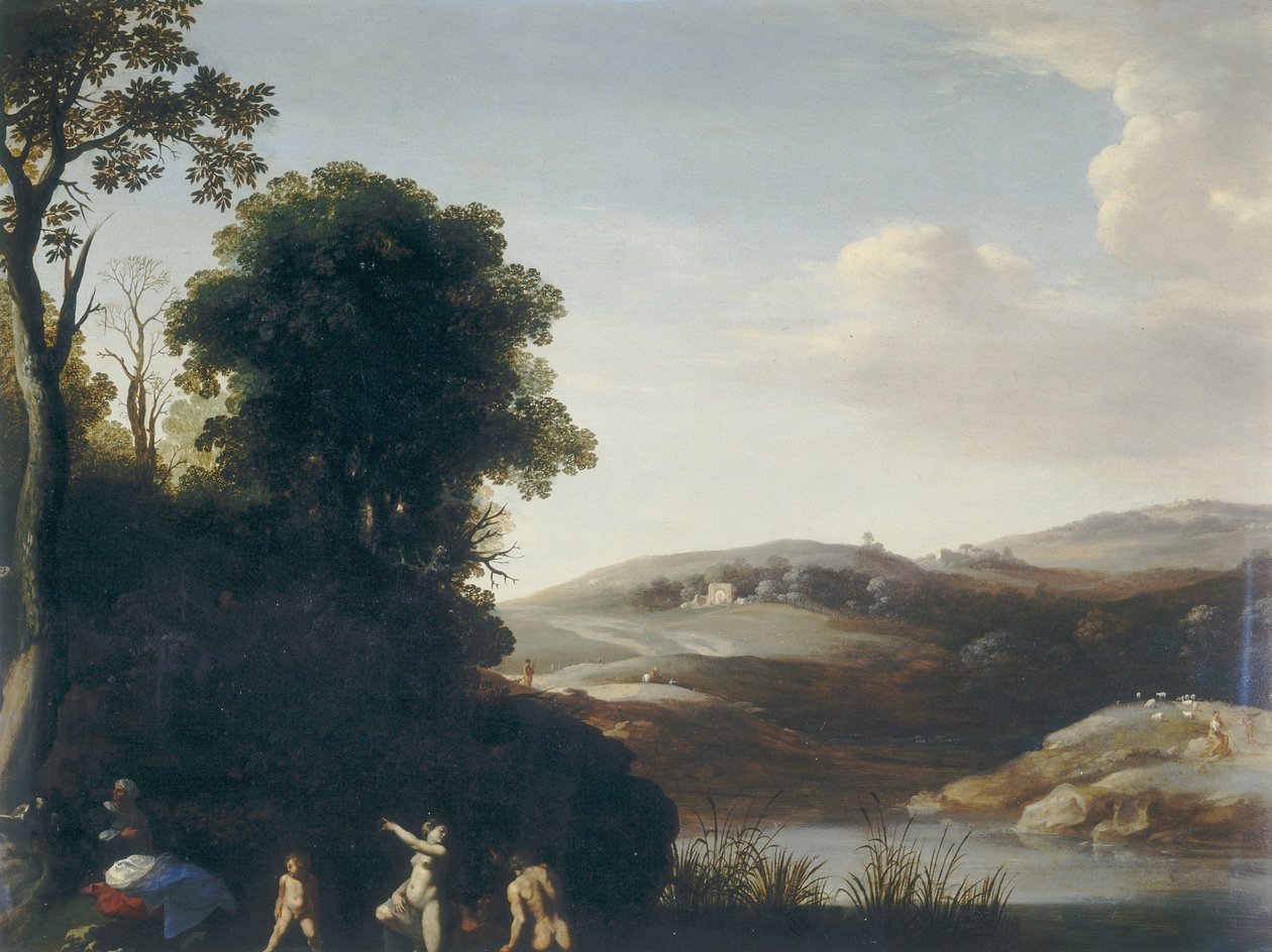 Paisagem com banhistas de Cornelis van Poelenburgh or Poelenburch