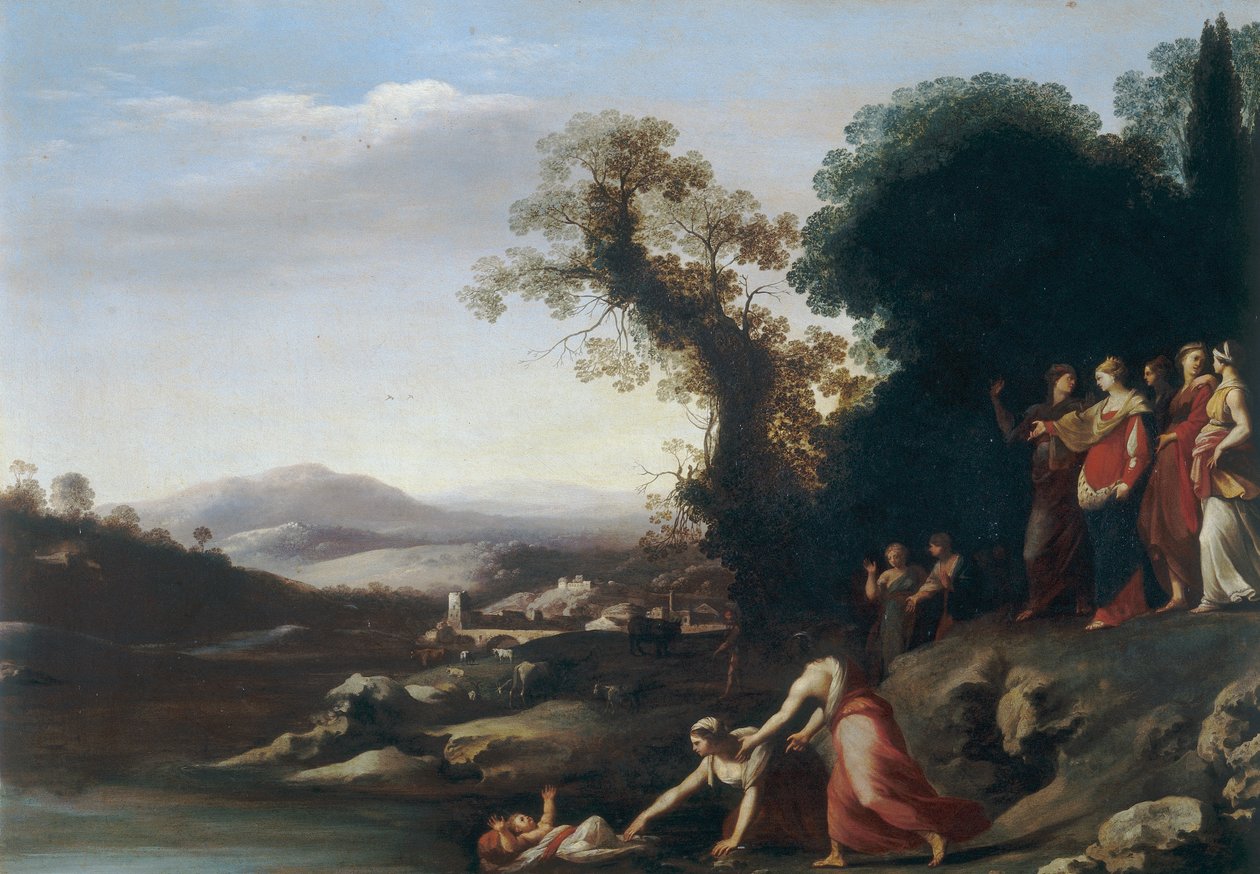 A descoberta de Moisés de Cornelis van Poelenburgh or Poelenburch