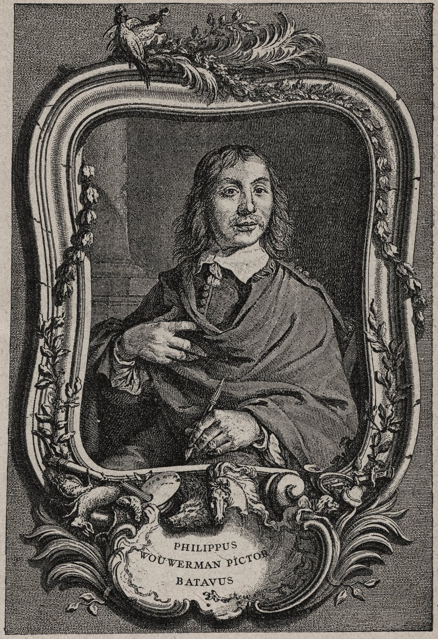Retrato de Philips Wouwerman ou Philippus Wouwermans 1619-1668 Pintor holandês - gravura de Nicolas-Gabriel Dupuis depois de Cornelis Visscher de Cornelis (after) Visscher