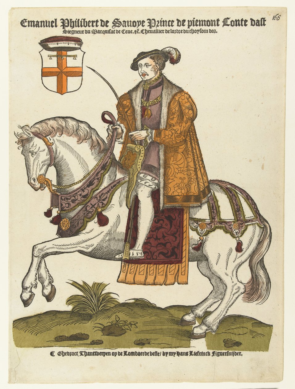 Retrato de Emanuel Philibert de Savoy a cavalo de Cornelis Anthonisz. (manner of)