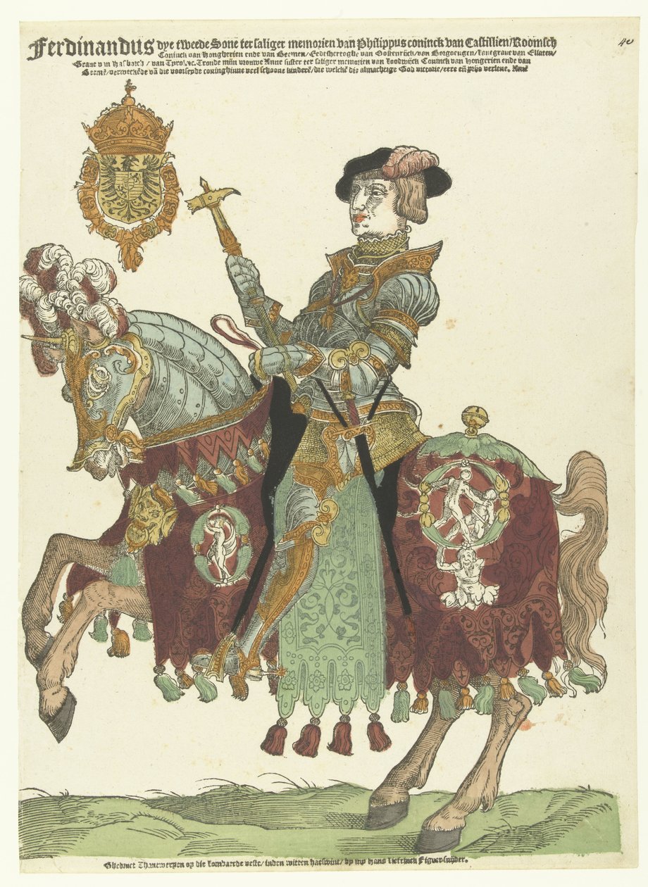 Retrato de Fernando I da Áustria a cavalo de Cornelis Anthonisz. (manner of)