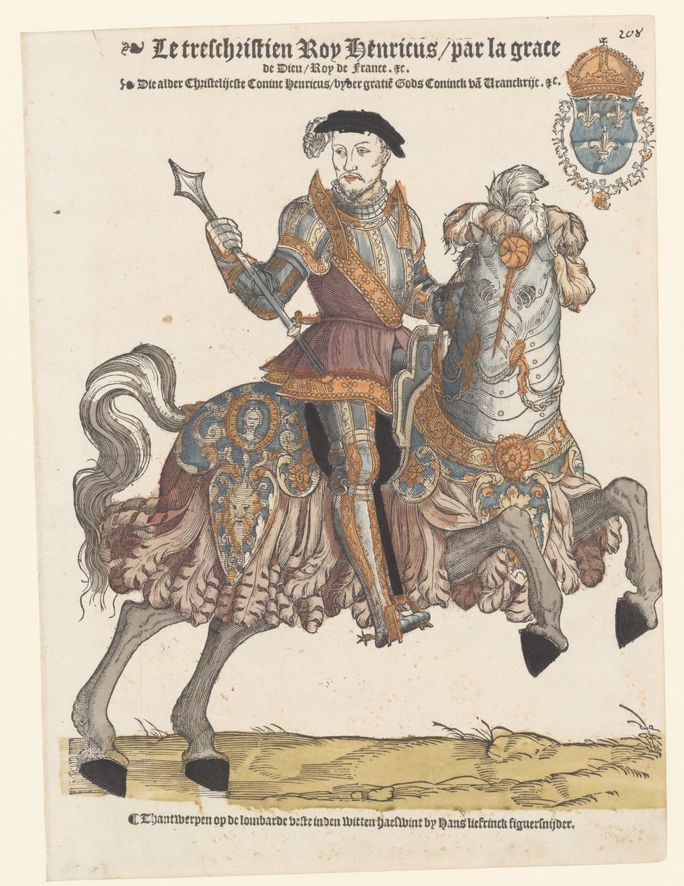 Retrato de Henrique II de França em couraça a cavalo, à direita de Cornelis Anthonisz. (manner of)