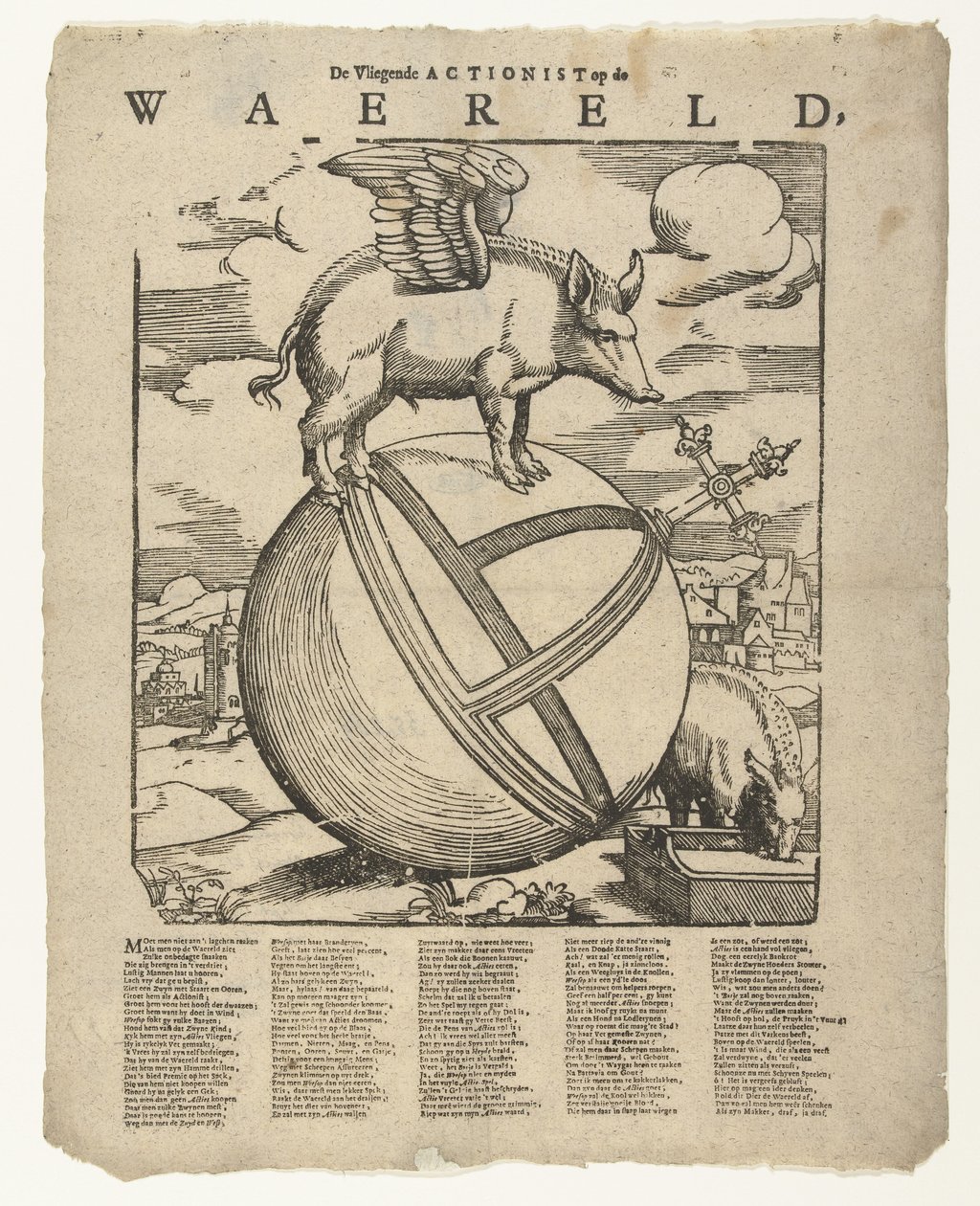 O porco alado no mundo
O Actionista Voador sobre o mundo (título sobre o objecto) de Cornelis Anthonisz.
