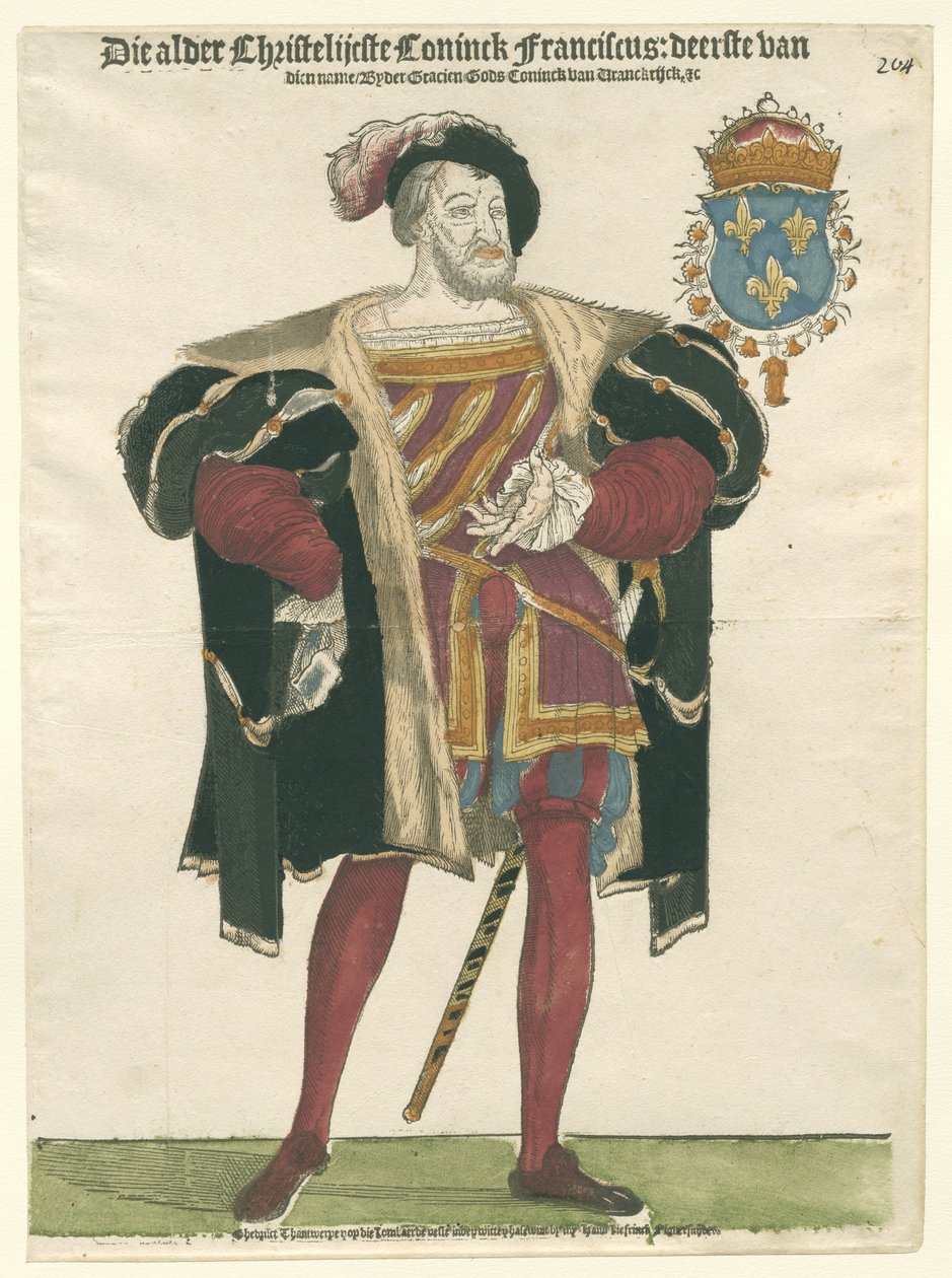 Retrato de Francisco I 1494-1547, rei da França, duque da Bretanha, conde de Provença, c.1540 de Cornelis Anthonisz.