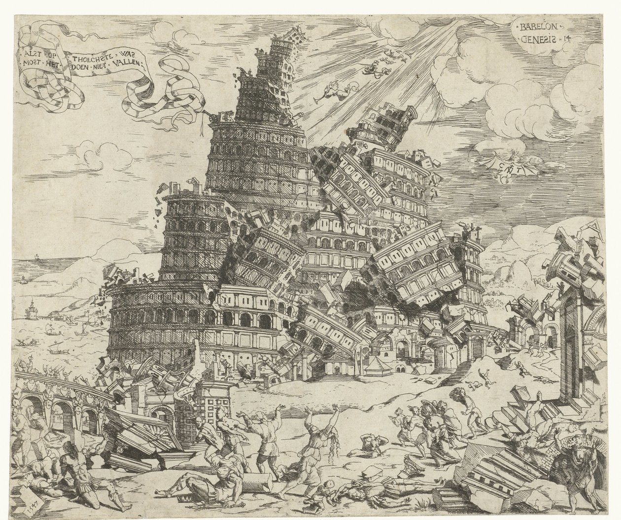 Queda da torre de Babel de Cornelis Anthonisz.