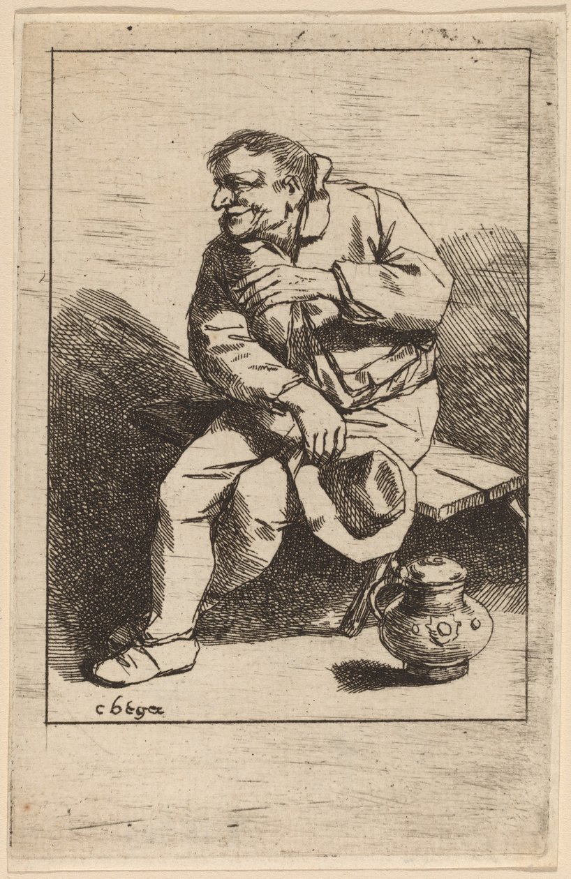 Homem sentado com o chapéu na mão direita de Cornelis Pietersz Bega