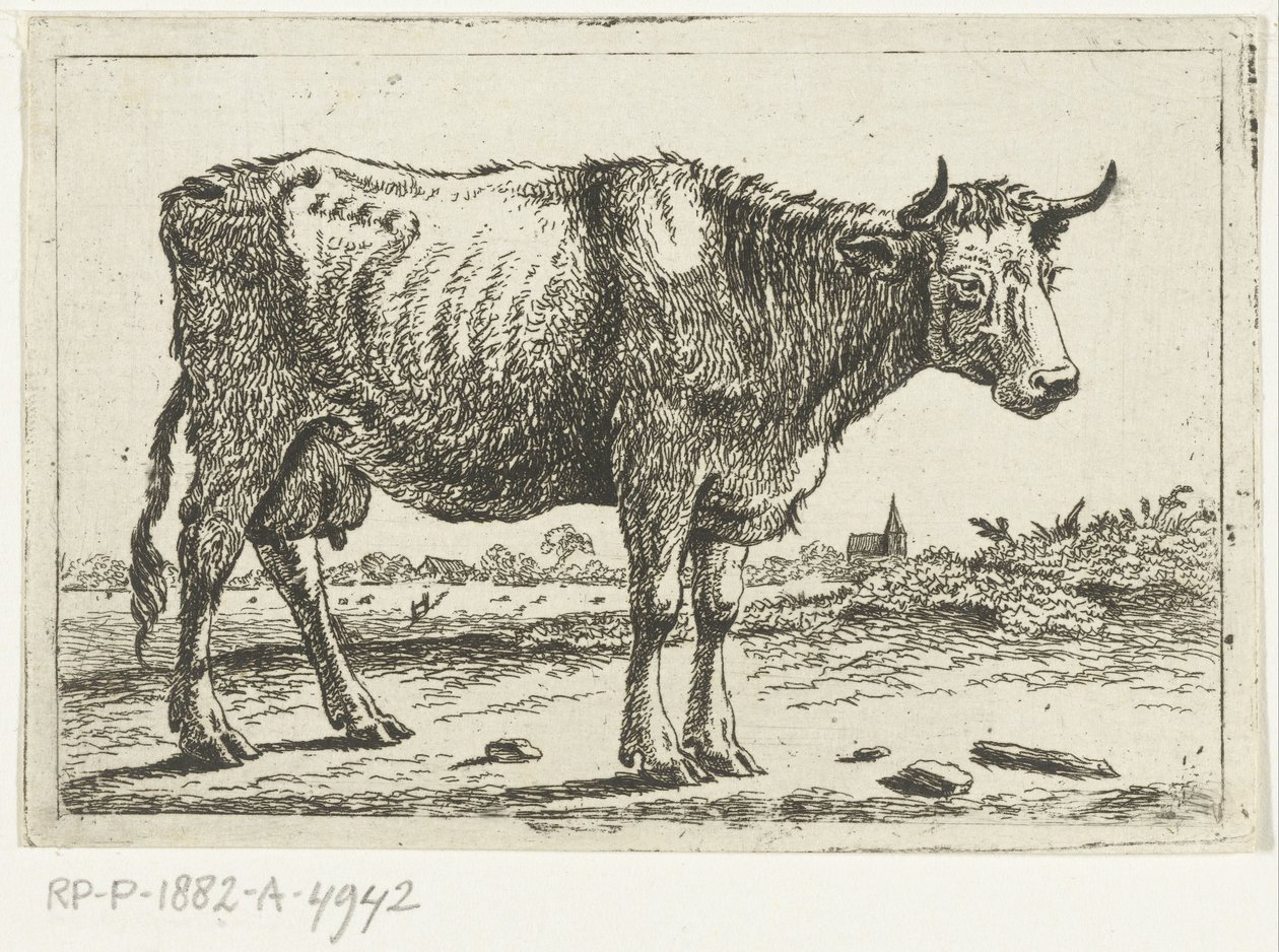 Paisagem com vaca de Cornelis  Bisschop