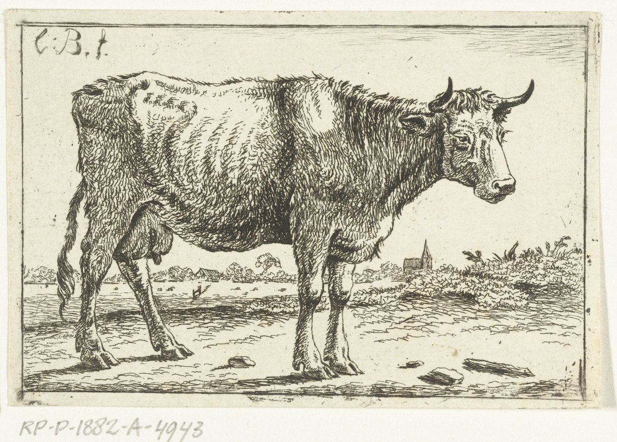 Paisagem com vaca de Cornelis  Bisschop