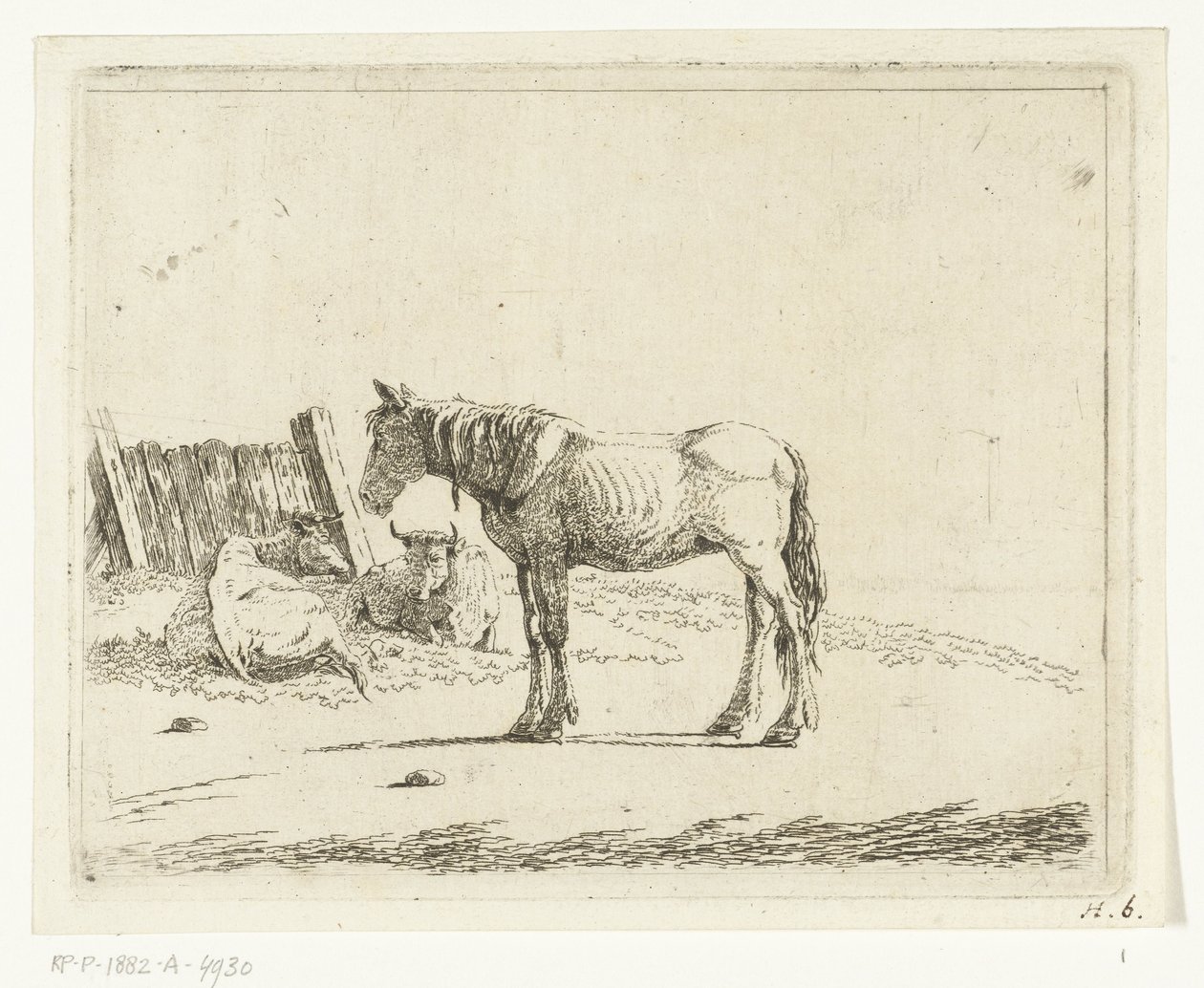 Paisagem com cavalo e duas vacas na cerca de Cornelis  Bisschop
