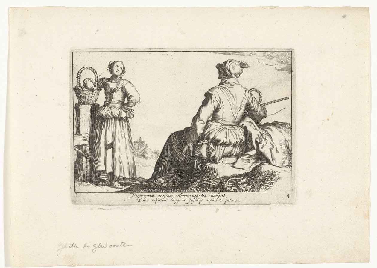 Duas mulheres camponesas Cenas pastorais (título da série) Otia delectant (título da série) de Cornelis Bloemaert (II)