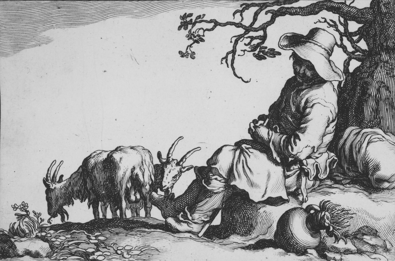 Pastoral com pastor e cabras, da série Dezesseis Assuntos Camponeses, século XVII. de Cornelis Bloemaert