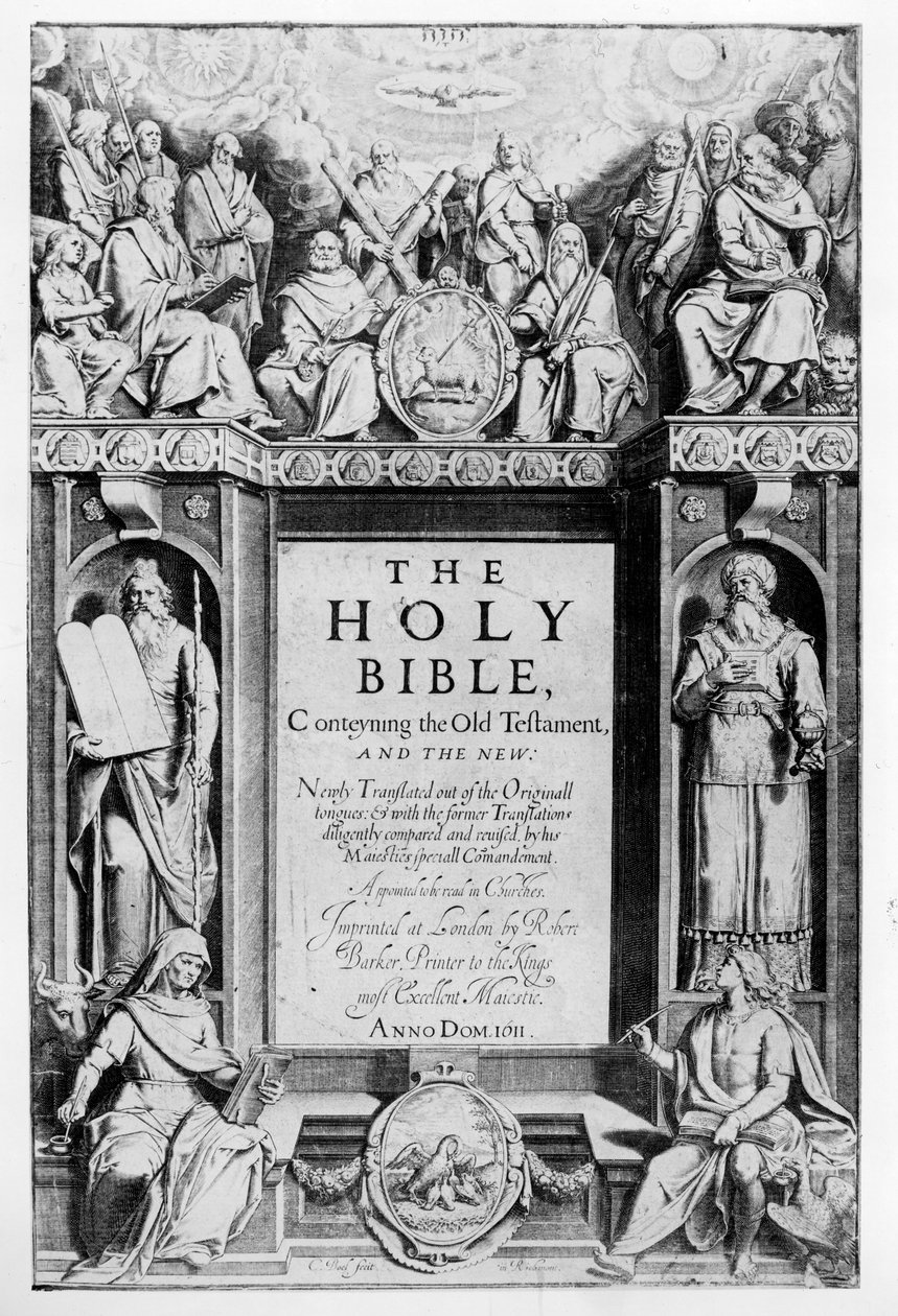 Frontispício para &39;A Bíblia Sagrada&39;, pub. por Robert Barker, 1611 de Cornelis Boel