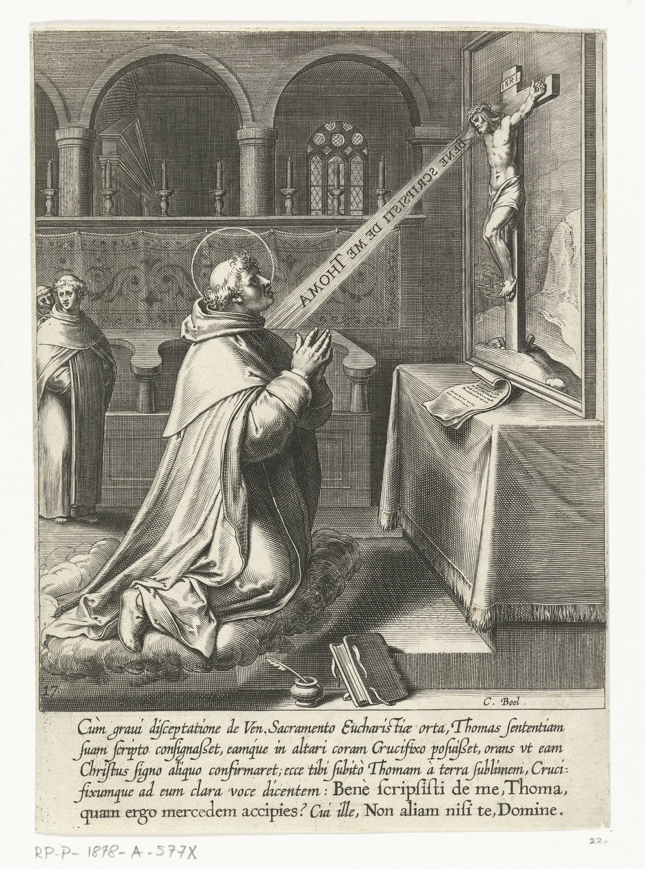São Tomás de Aquino conversando com um crucifixo A Vida de São Tomás de Aquino (título da série) de Cornelis Boel