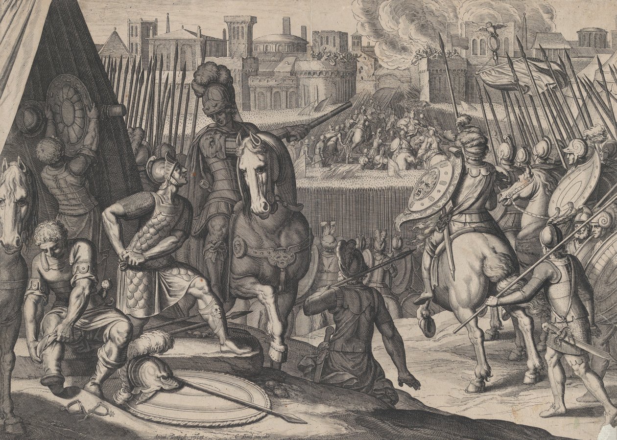 Placa 2: A cidade de Roma tomada pelo Condestável de Bourbon, dos Triunfos de Carlos V, 1614. de Cornelis Boel