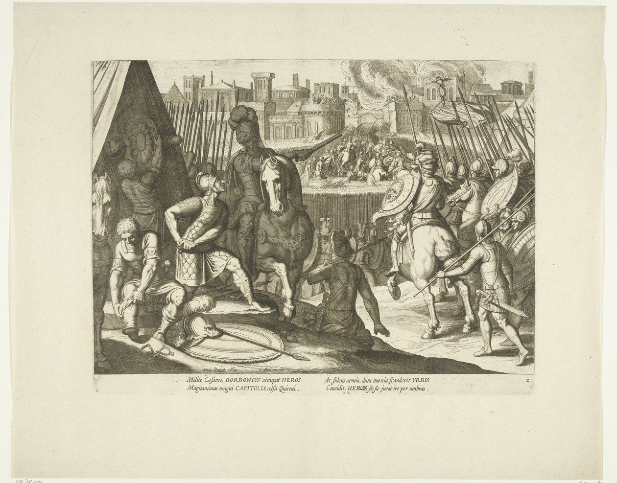 Verovering de Roma, 1527, nr. 2 Scenes uit het leven van Karel V (título da série) A vida do imperador Carlos V. em belíssimos entalhes, gravada nos desenhos do famoso A. Tempeste, por dois dos mais hábeis Mestres J. de Gein & C. Boel. No de Cornelis Boel