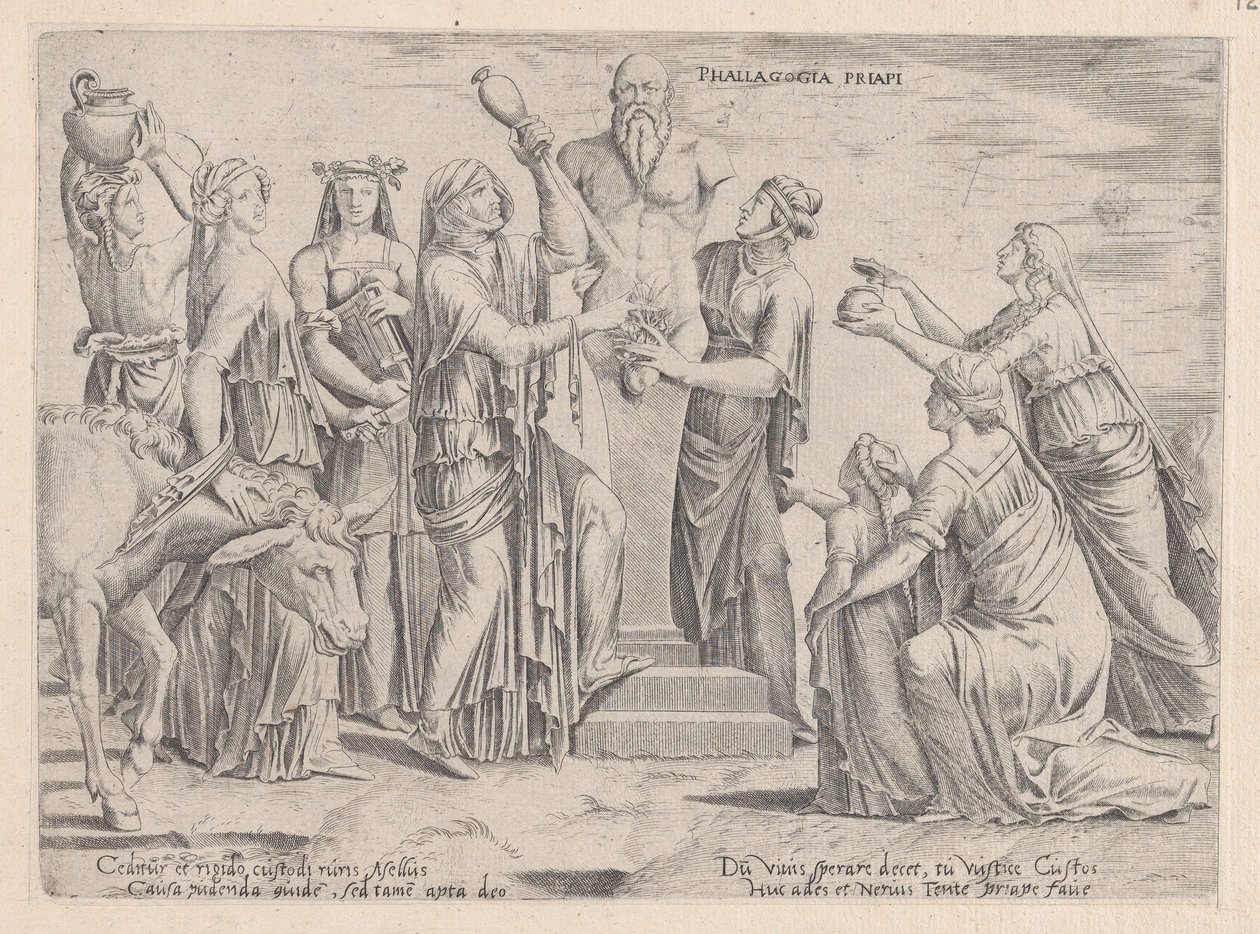 Speculum Romanae Magnificentiae: Oito Mulheres Sacrificando a Priapus, século XVI, século XVI. de Cornelis Bos.