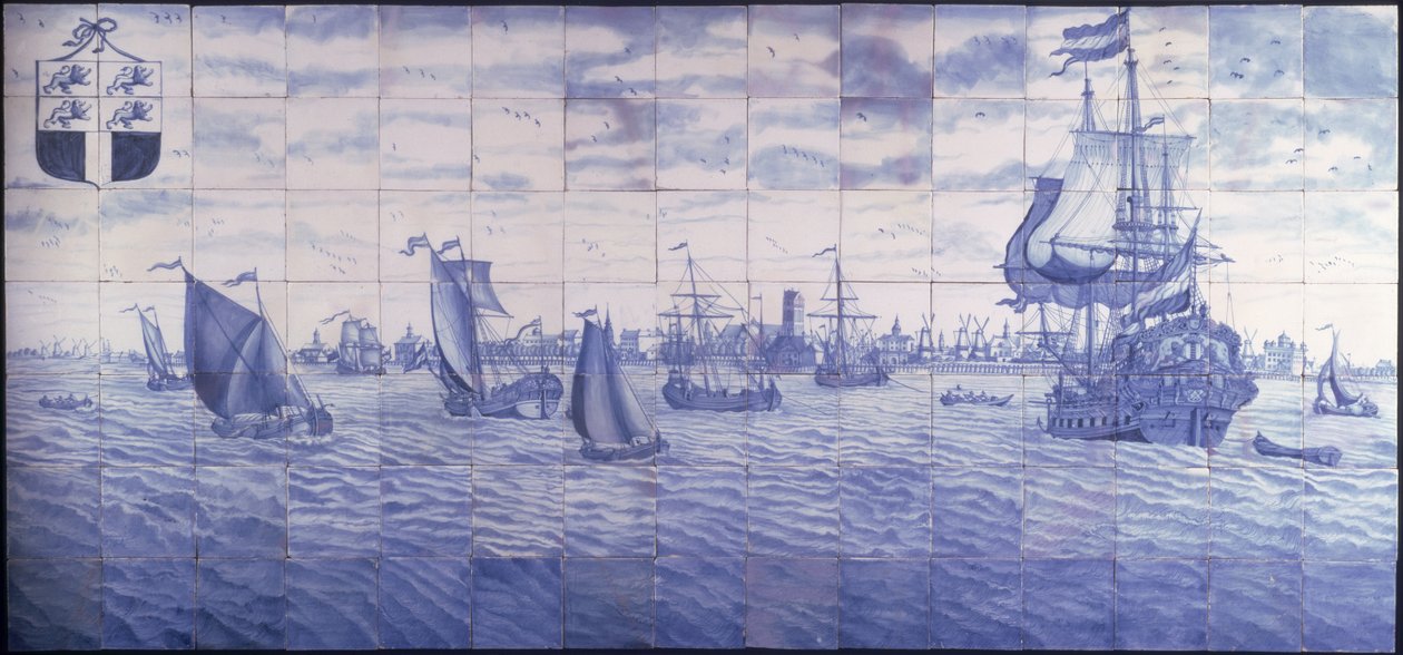 Uma vista panorâmica do porto de Roterdão, c.1700 (cerâmica) de Cornelis Boumeester