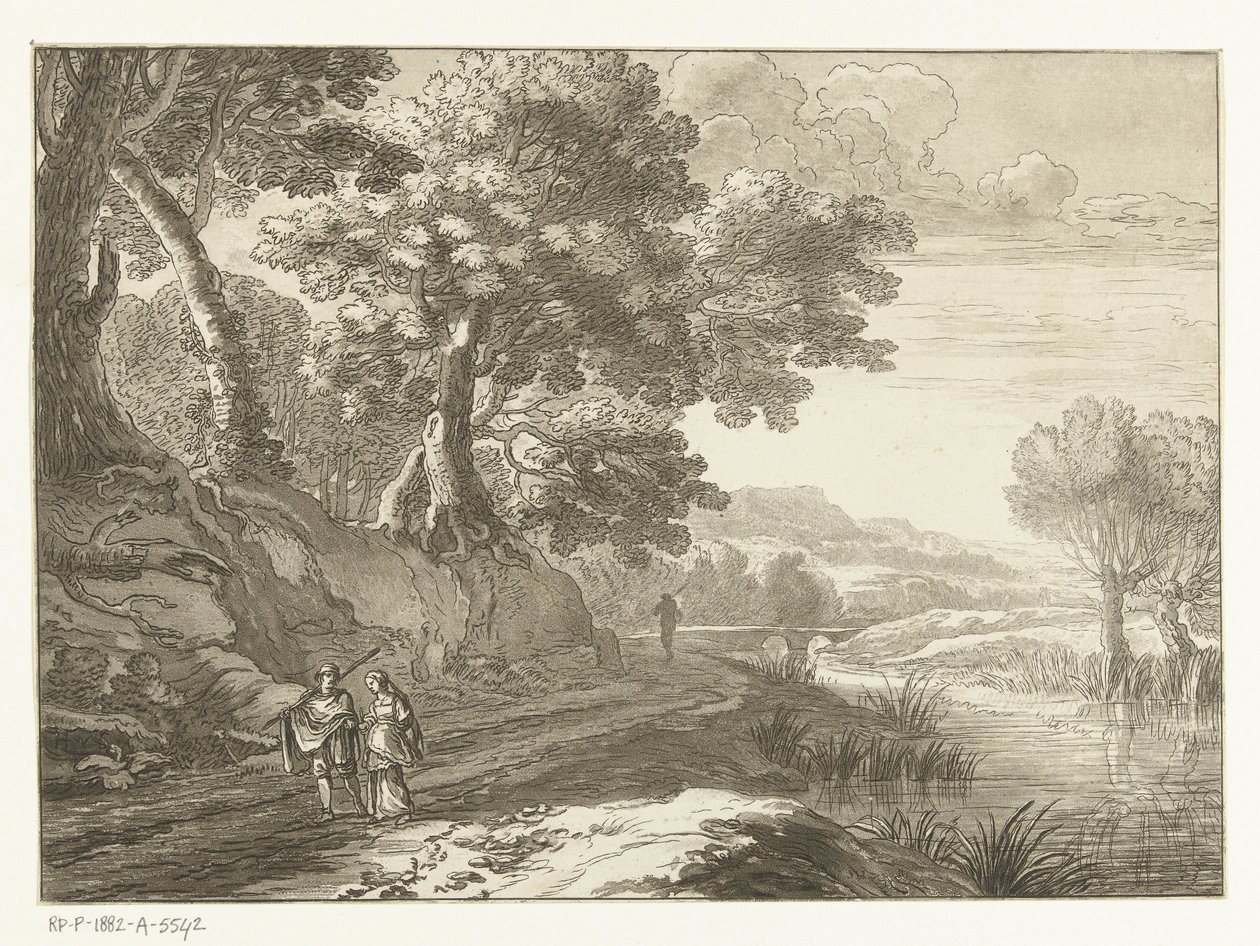 paisagem italiana com três caminhantes de Cornelis Brouwer