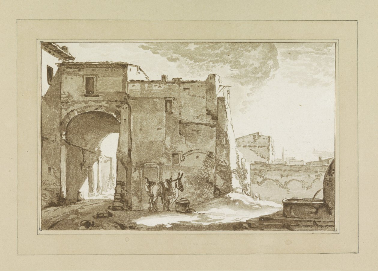 Portão com viajante e mula de Cornelis Brouwer
