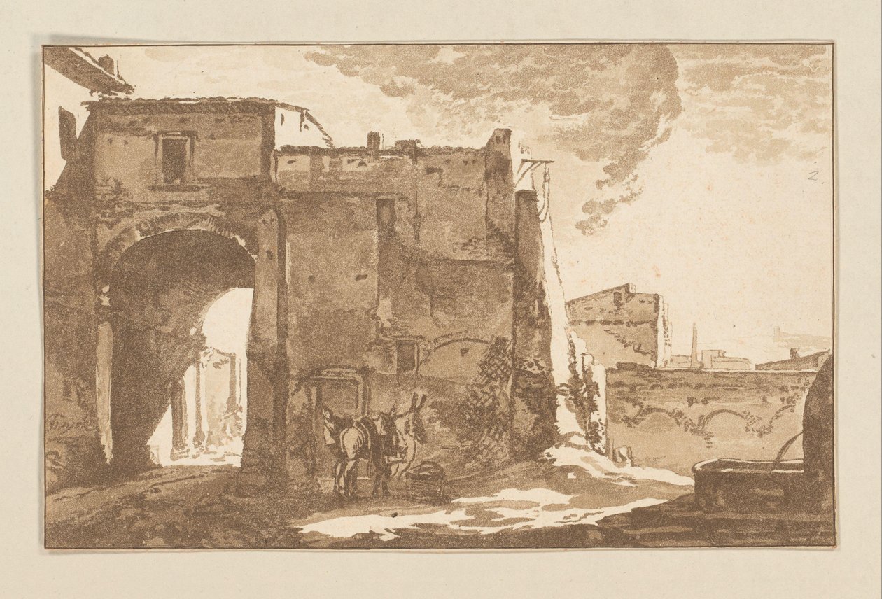 Portão com viajante e mula de Cornelis Brouwer