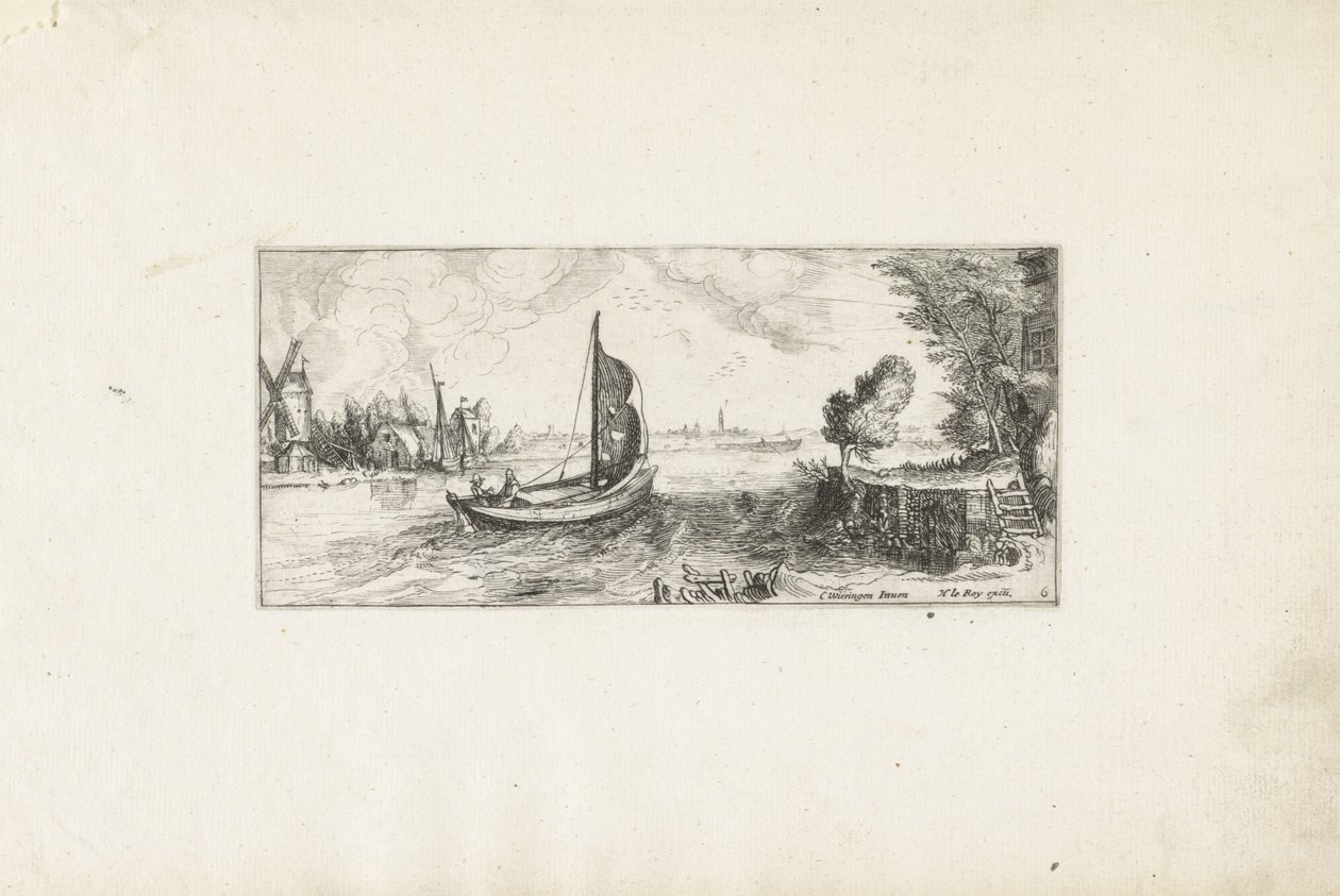 Barco em um rio Paisagens (título da série) de Cornelis Claesz van Wieringen (possibly)