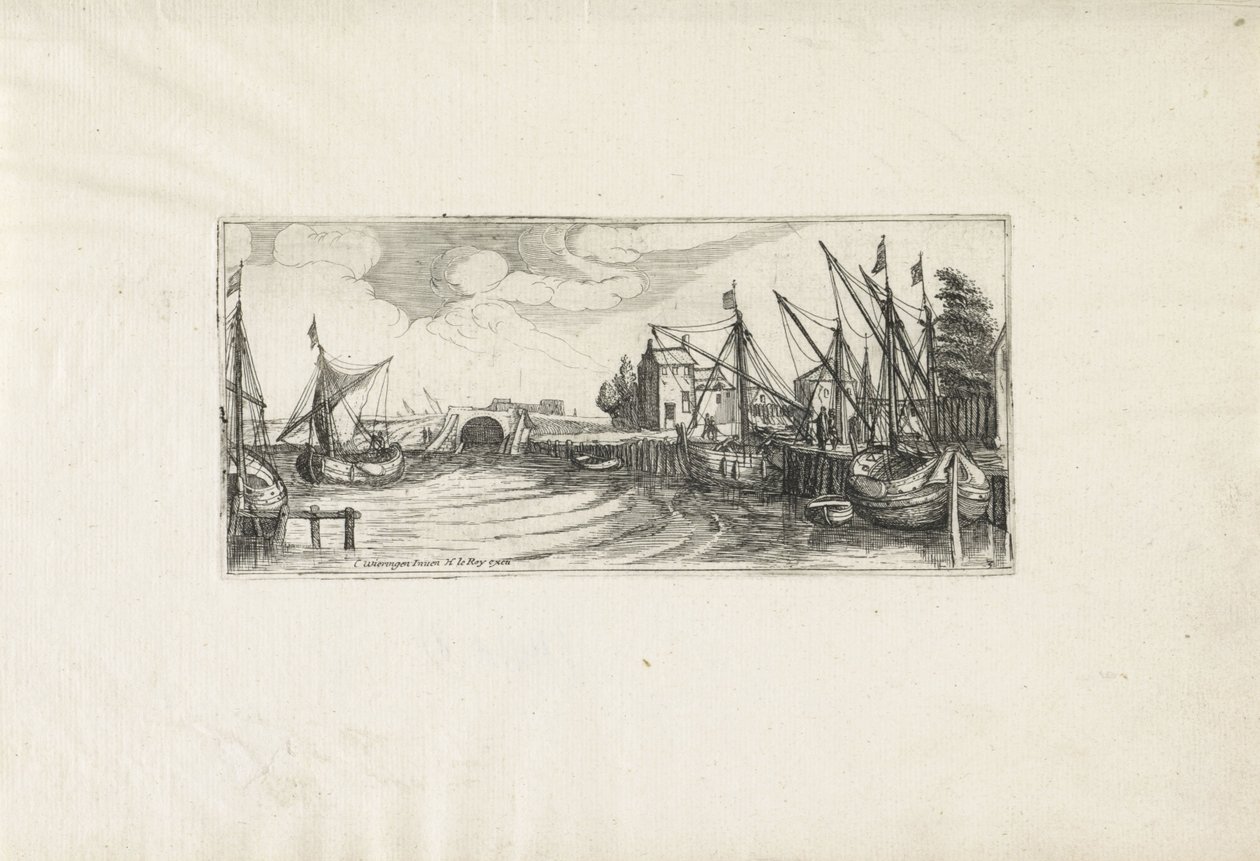 Vista de um porto com fechadura Paisagens (título da série) de Cornelis Claesz van Wieringen (possibly)