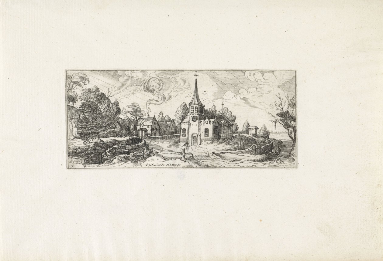 Paisagem com vista para uma igreja de uma aldeia
Paisagens (título da série) de Cornelis Claesz van Wieringen (possibly)