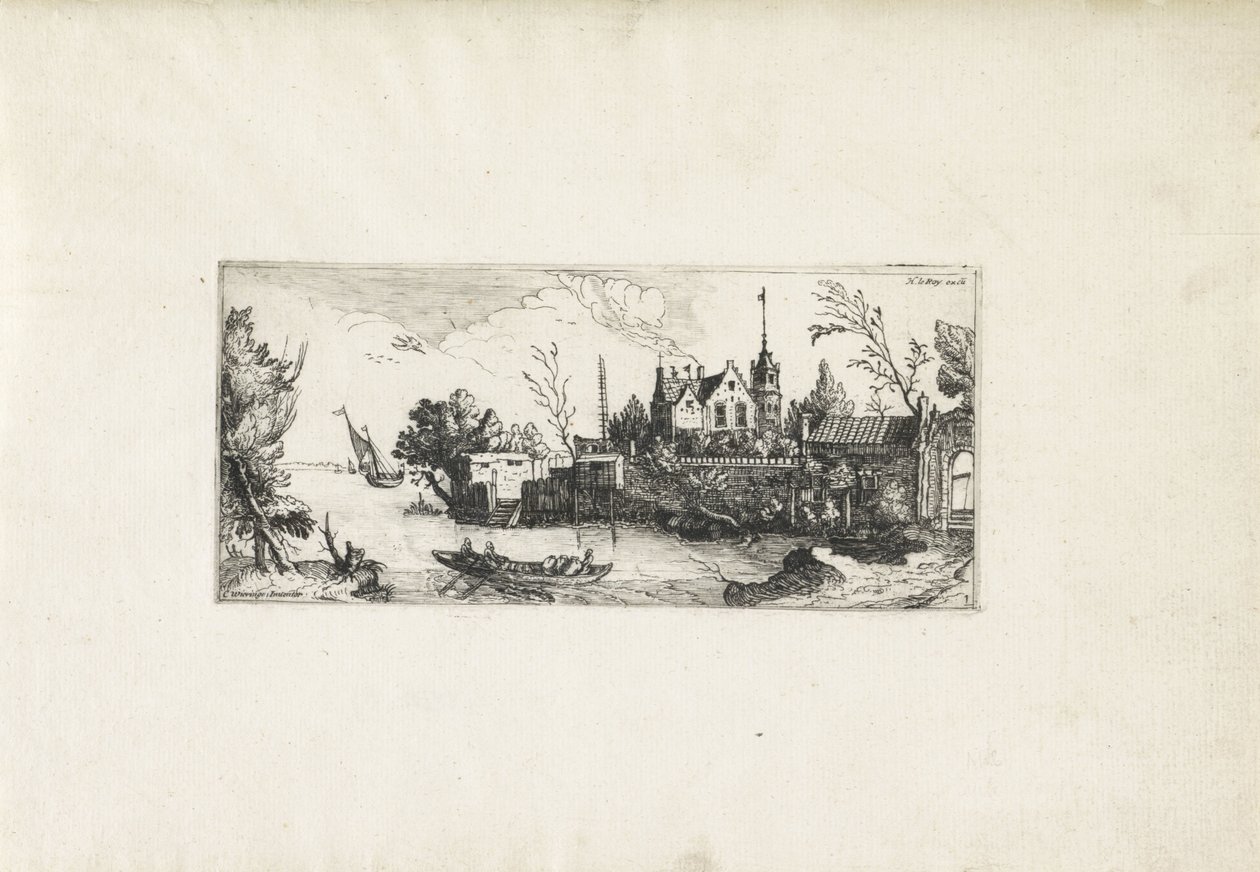 Paisagem do rio com um barco a remo Paisagens (título da série) de Cornelis Claesz van Wieringen (possibly)