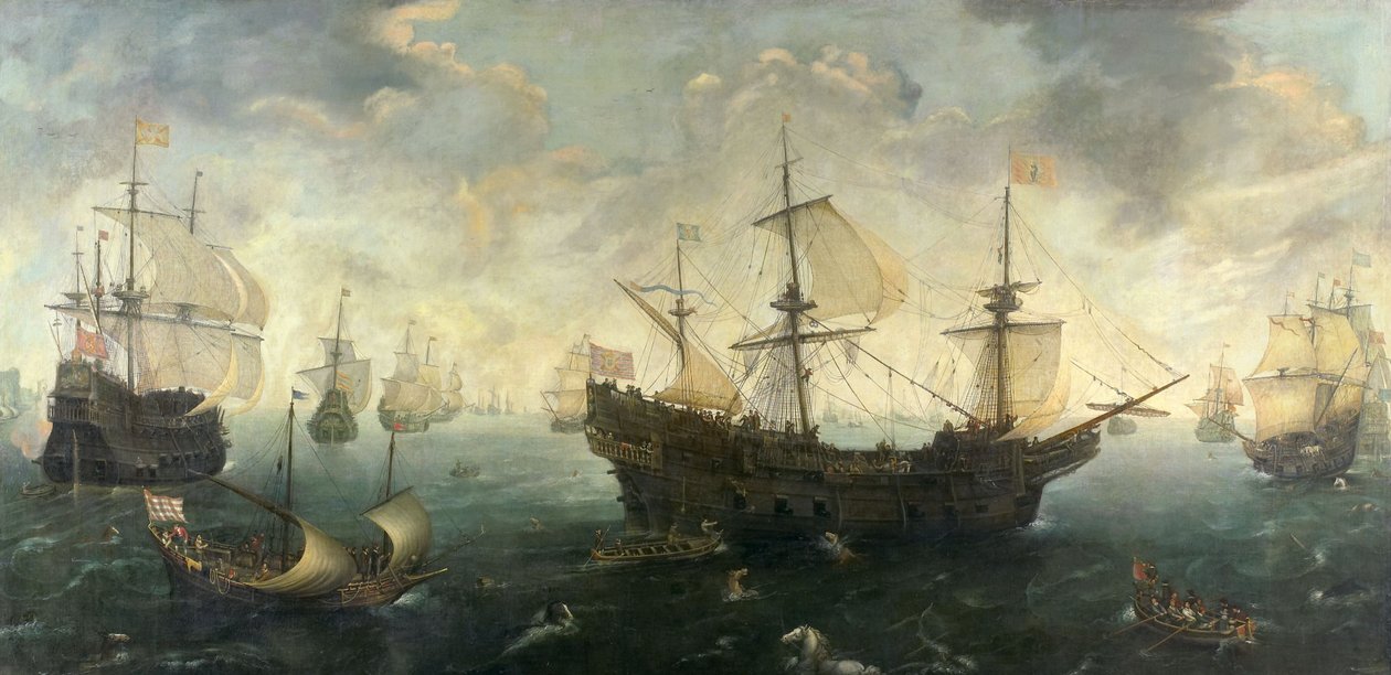 A Armada Espanhola ao largo da costa inglesa em 1588, c.1620-25 de Cornelis Claesz  van Wieringen