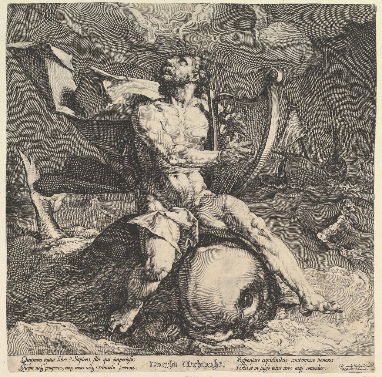 Arion em um golfinho, ca. 1599 de Cornelis Cornelisz van Haarlem