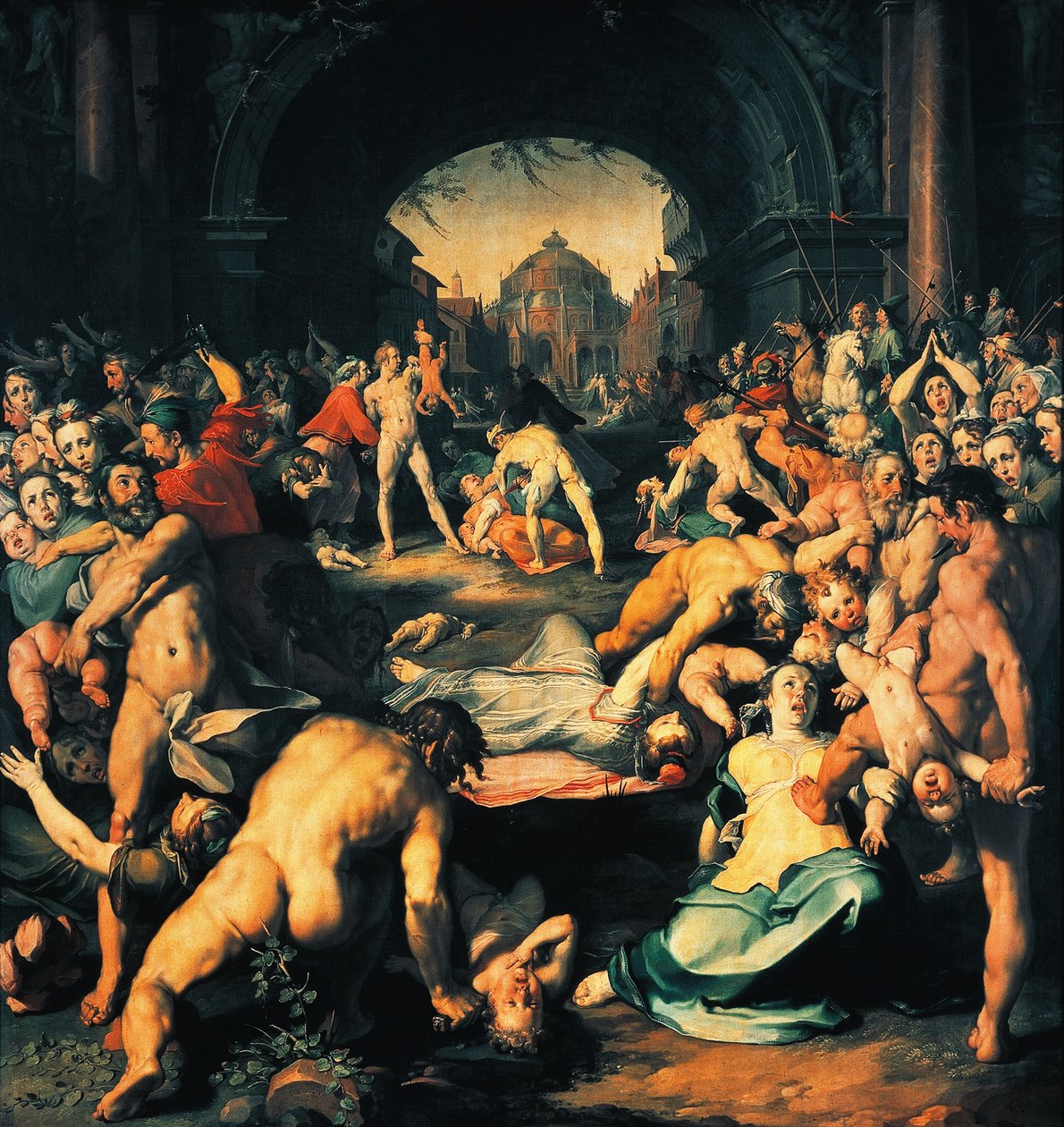 Massacre de inocentes, painel central do tríptico, por Cornelis Cornelisz van Haarlem (1562-1638) de Cornelis Cornelisz. van Haarlem