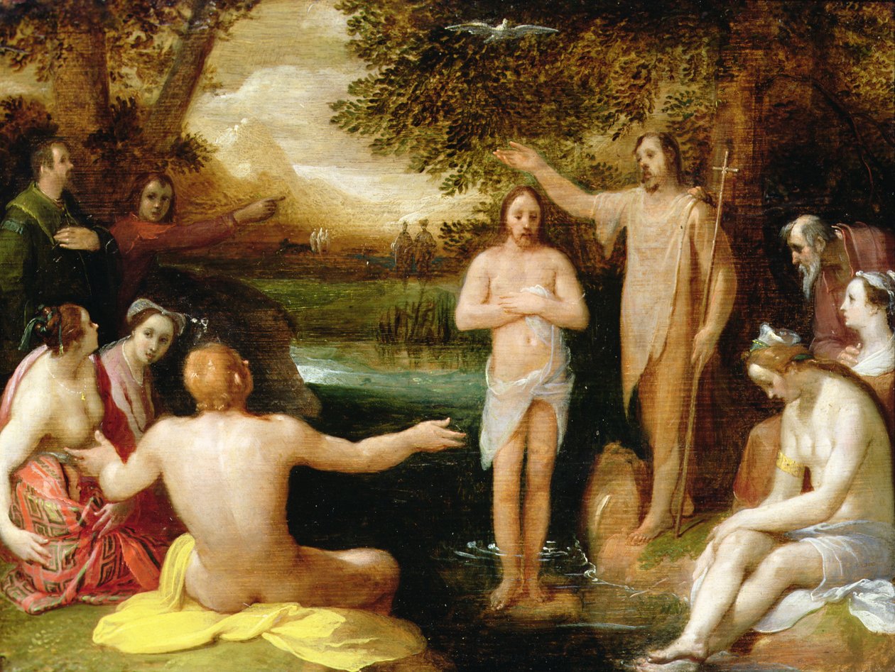 O Batismo de Cristo (óleo) de Cornelis Cornelisz. van Haarlem