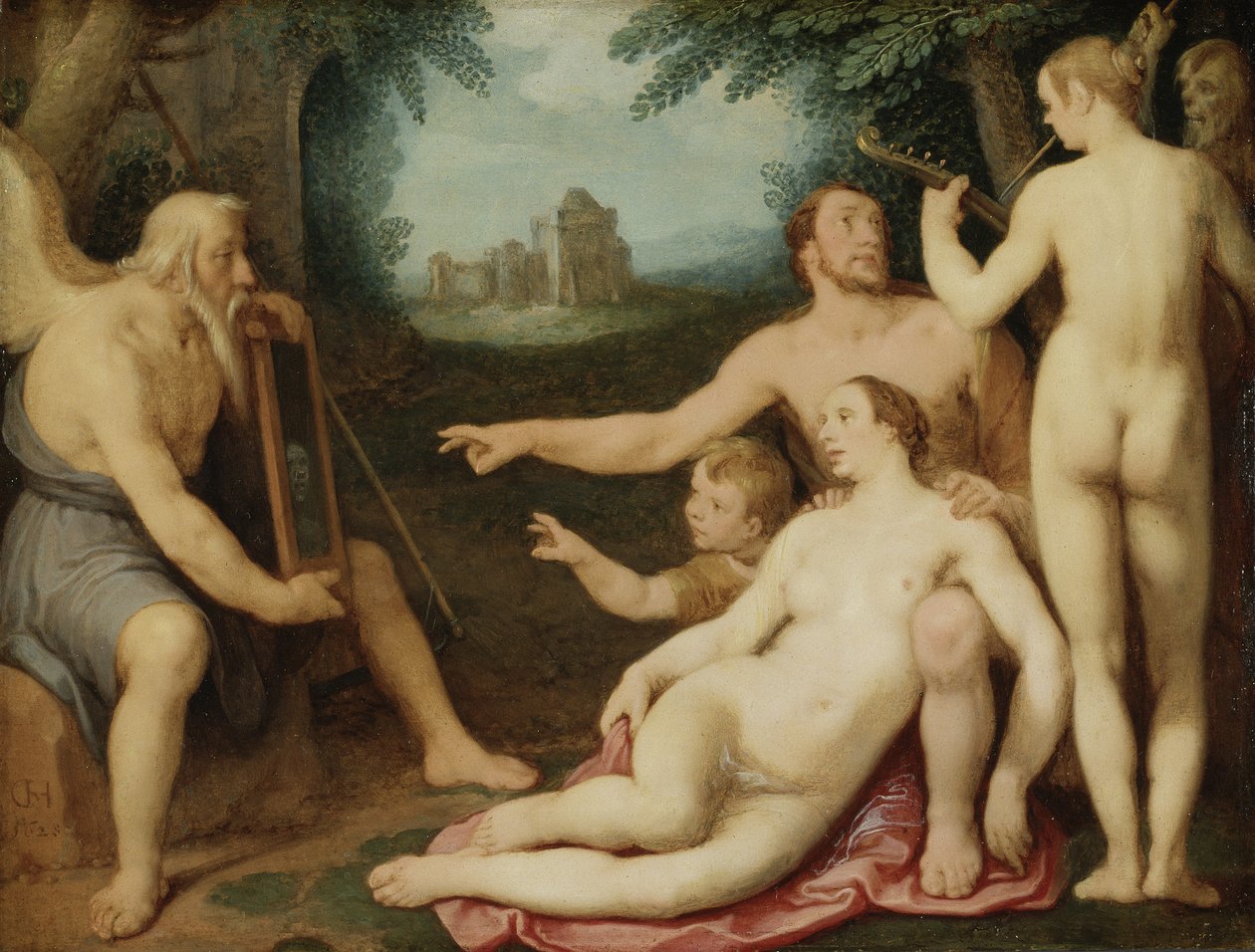 O Espelho do Tempo, 1628 (óleo sobre cobre) de Cornelis Cornelisz van Haarlem