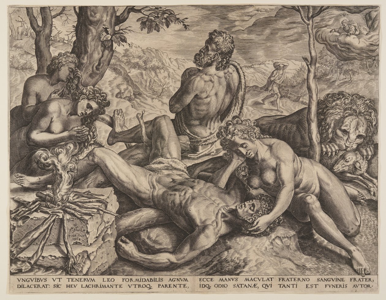 Adão e Eva lamentando a morte de Abel de Cornelis Cort