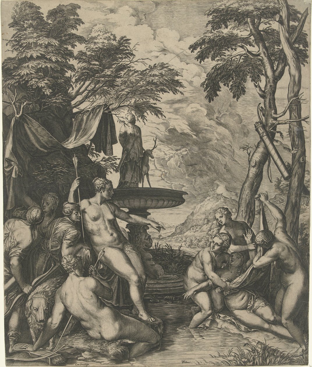 Diana descobre a gravidez de Callisto . de Cornelis Cort