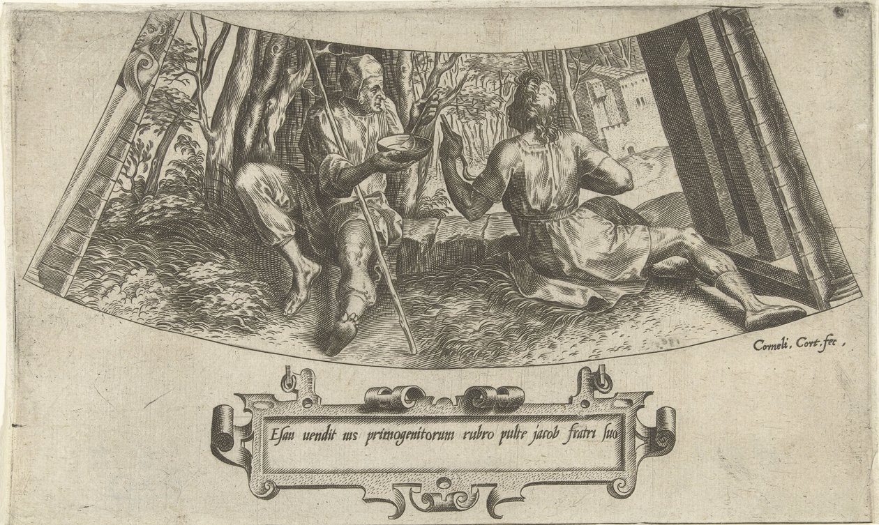 Esau vende o seu direito de primogénito
A história de Jacob e Esaú (título da série) de Cornelis Cort