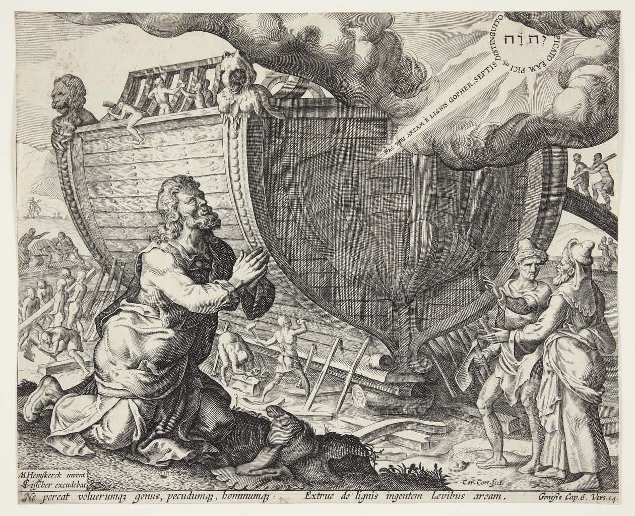 Deus instruindo Noé a construir a arca de Cornelis Cort