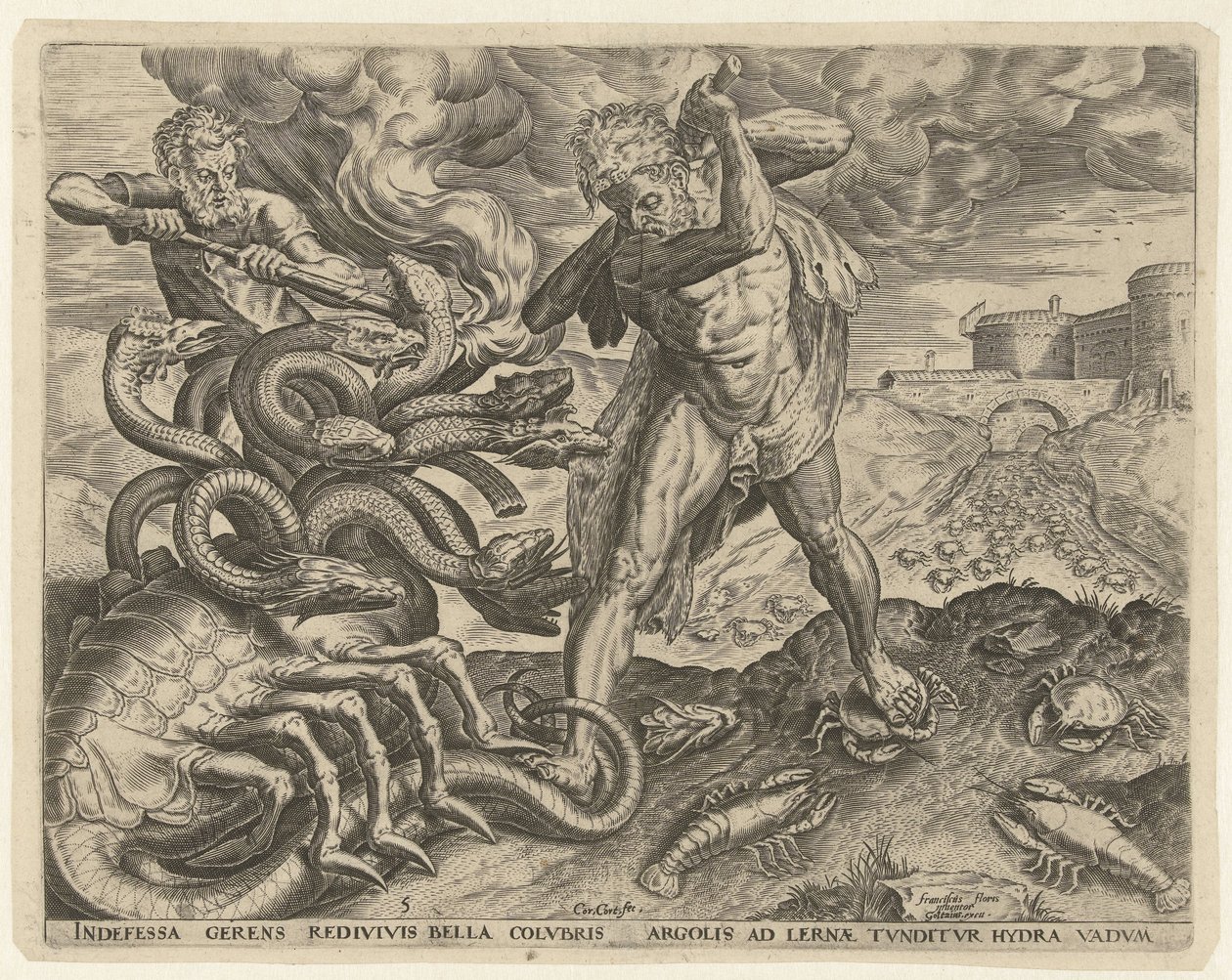 Hércules supera a hidra de Lerna
Obras de Hércules (título da série) de Cornelis Cort