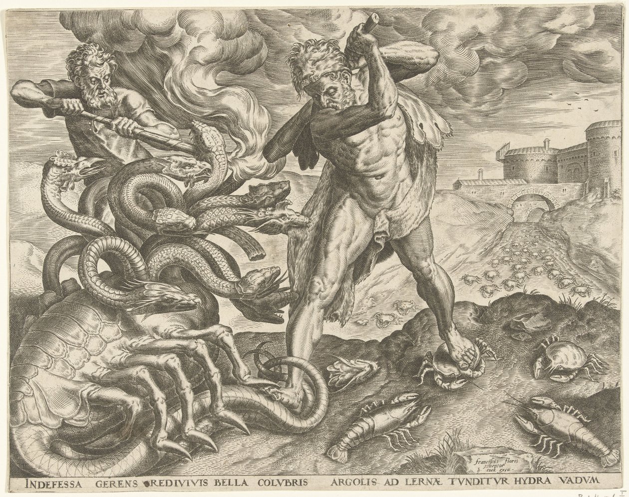 Hércules supera a hidra de Lerna
Obras de Hércules (título da série) de Cornelis Cort