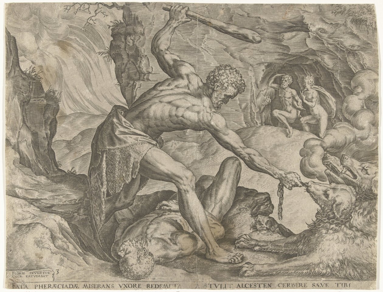 Hércules arrasta o Cerberus para fora do inferno
Obras de Hércules (título da série) de Cornelis Cort