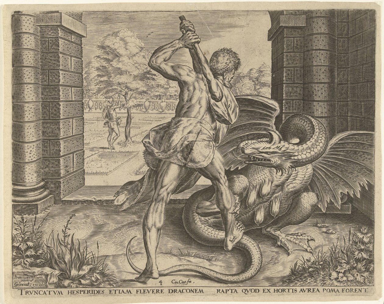 Hércules rouba as maçãs douradas das Hespérides
Obras de Hércules (título da série) de Cornelis Cort