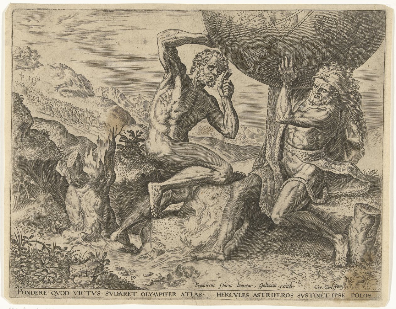 Hércules carrega o globo para a Atlas Trabalhos de Hércules (título da série) de Cornelis Cort