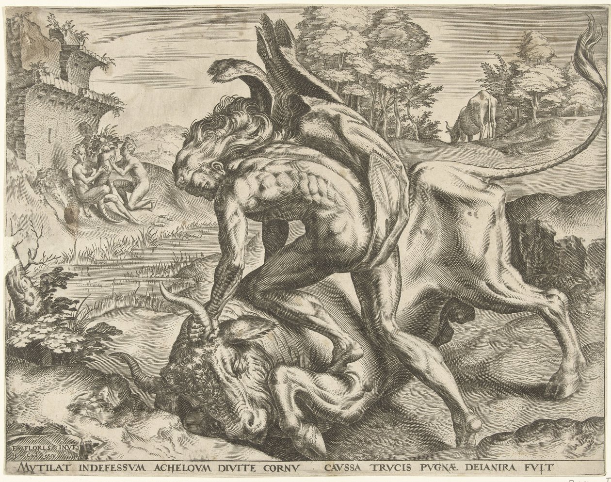Hércules luta com Aqueloo Trabalhos de Hércules (título da série) de Cornelis Cort
