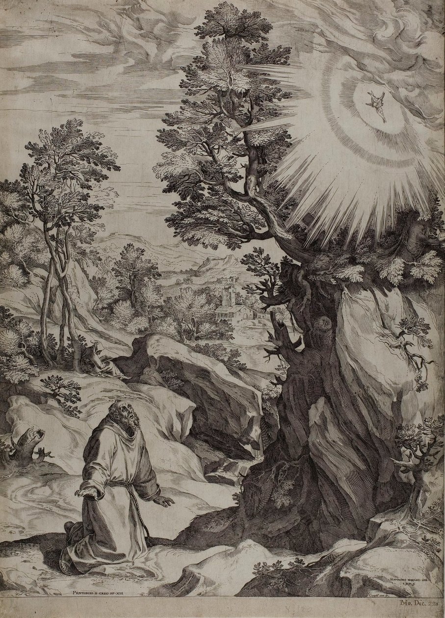 São Francisco penitente em uma grande paisagem de Cornelis Cort