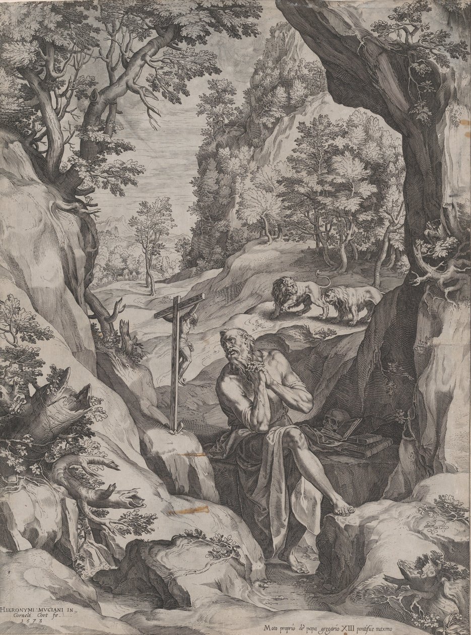 São Jerônimo Penitente no Deserto, 1573. de Cornelis Cort