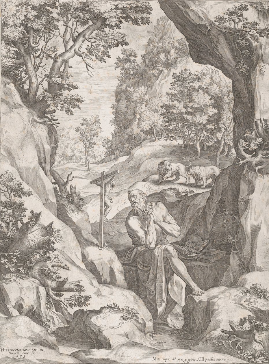 São Jerônimo Penitente no Deserto, 1573. de Cornelis Cort