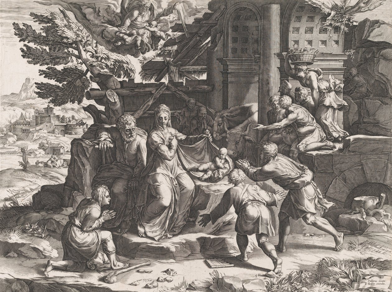 A Adoração dos Pastores, 1569. de Cornelis Cort