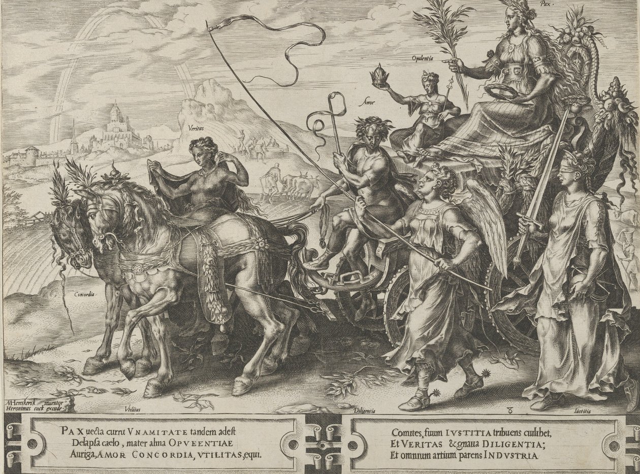 O Triunfo da Paz, de O Ciclo das Vicissitudes dos Assuntos Humanos, placa 8, 1564. de Cornelis Cort