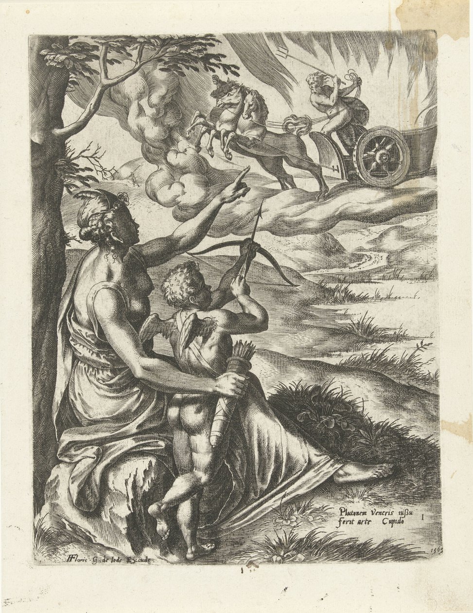Vênus ordena que Amor perfure o coração de Plutão com uma flecha A História de Plutão e Proserpina (título da série) de Cornelis Cort
